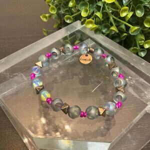 Erimish Frosted Olive Green & Fuchsia Beaded Bracelet
